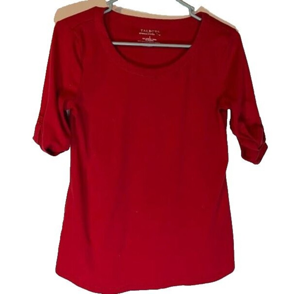 Talbots Tee S Red Round Neck Short Roll Tab Sleeve Classic Minimalist Casual